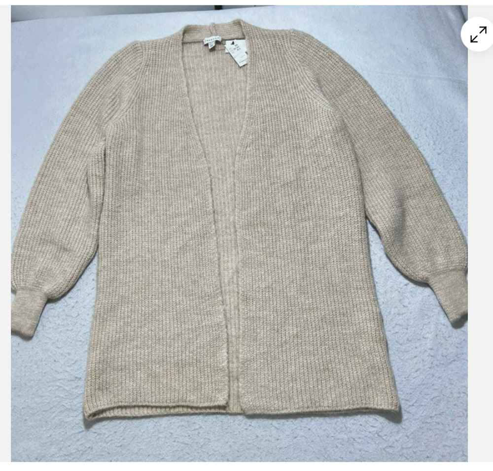 Topshop Women’s XS (0-2) Oversized Wool Blend Beige Cardigan Knit Sweater NEW